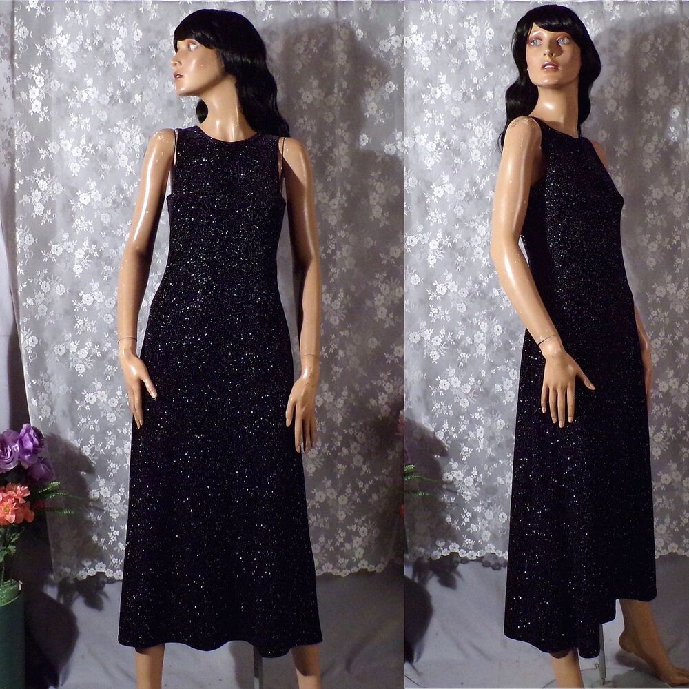 Vintage 90s Black Velvet Glitter Maxi Dress Y2K Fairy Grunge Celestial Size 8